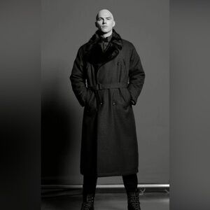 HERNO MEN BLACK SHEARLING LINER TRENCH COAT XL MADE IN ITALY NEW